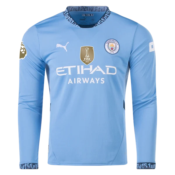 Men's Replica Doku Manchester City Long Sleeve Home Jersey 24/25