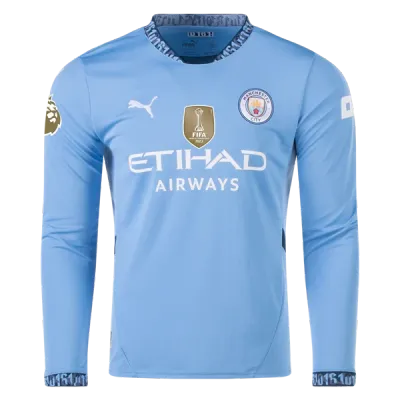 Men's Replica Doku Manchester City Long Sleeve Home Jersey 24/25 02