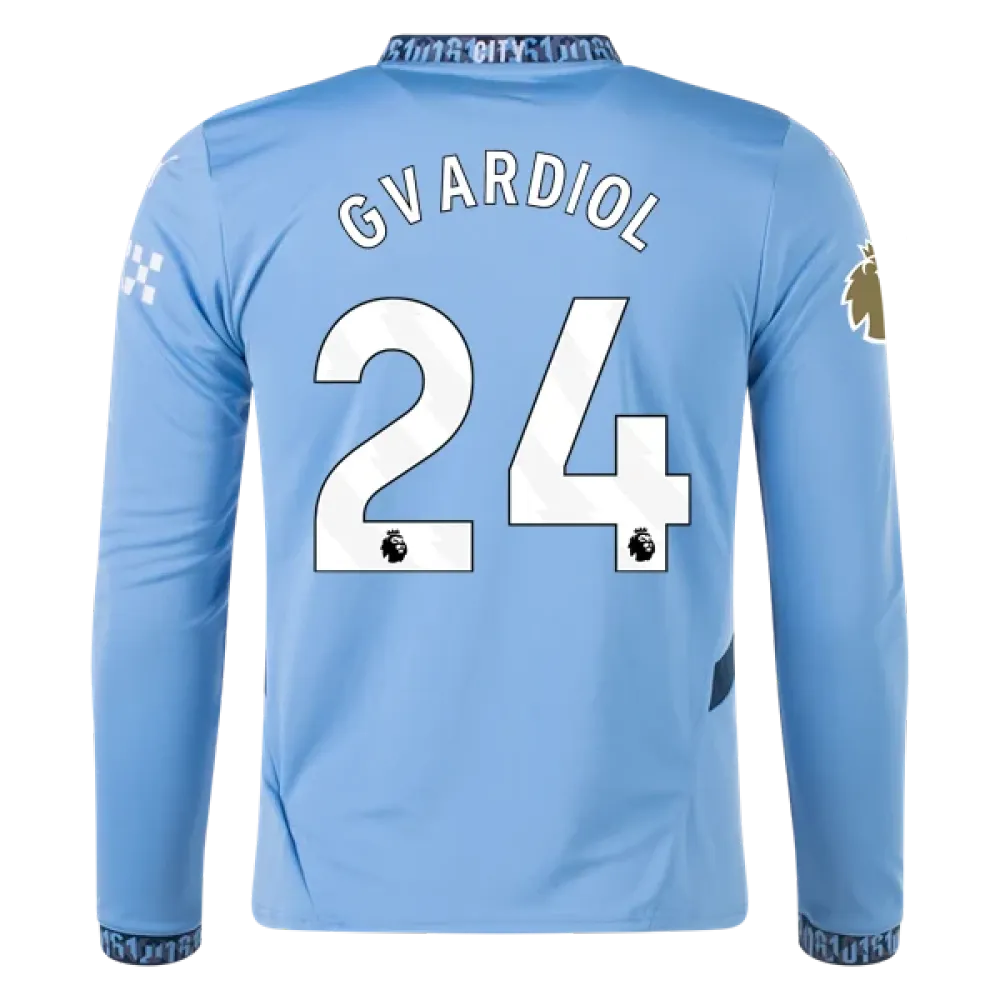 Men's Replica Gvardiol Manchester City Long Sleeve Home Jersey 24/25