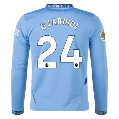 Men's Replica Gvardiol Manchester City Long Sleeve Home Jersey 24/25 01