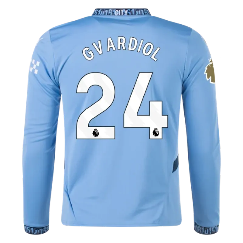 Men's Replica Gvardiol Manchester City Long Sleeve Home Jersey 24/25