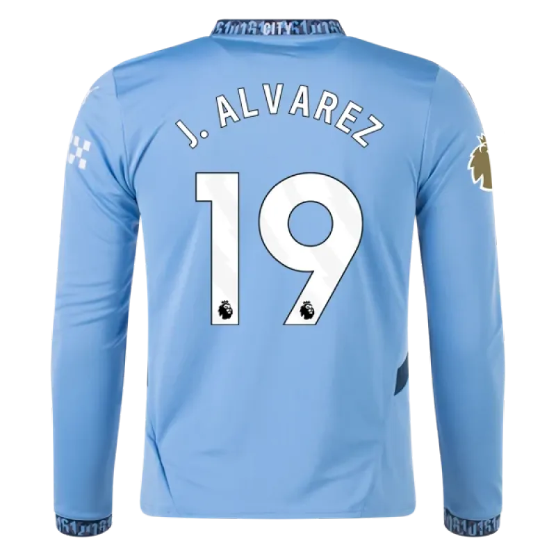 Men's Replica J. Alvarez Manchester City Long Sleeve Home Jersey 24/25