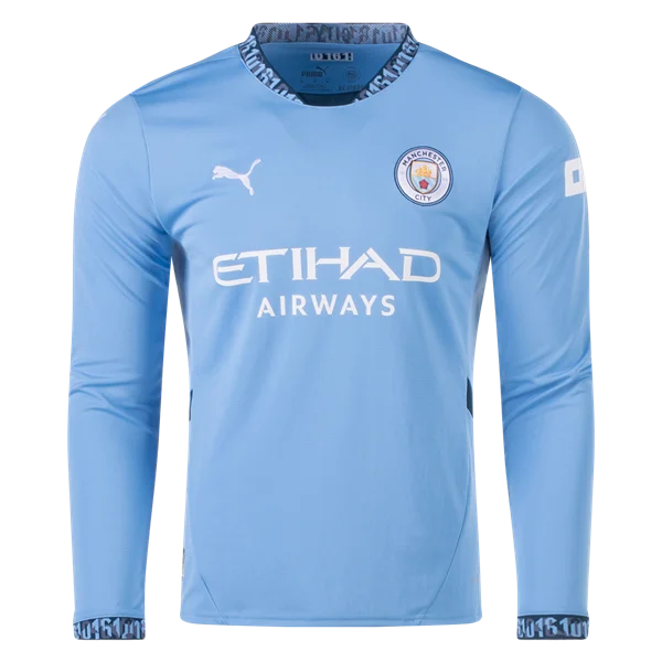 Men's Replica Manchester City Long Sleeve Home Jersey 24/25
