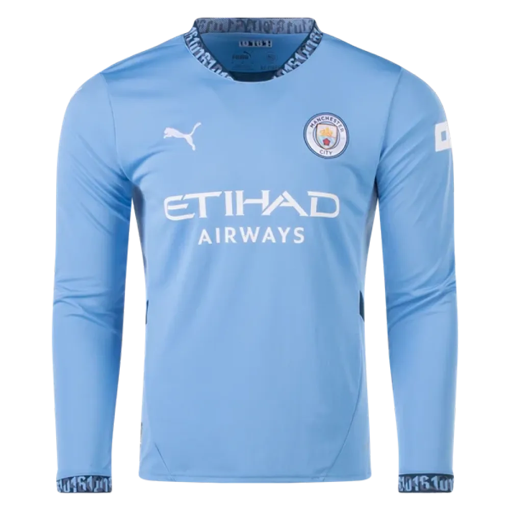 Men's Replica Manchester City Long Sleeve Home Jersey 24/25