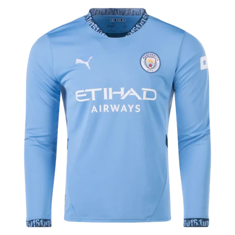 Men's Replica Manchester City Long Sleeve Home Jersey 24/25