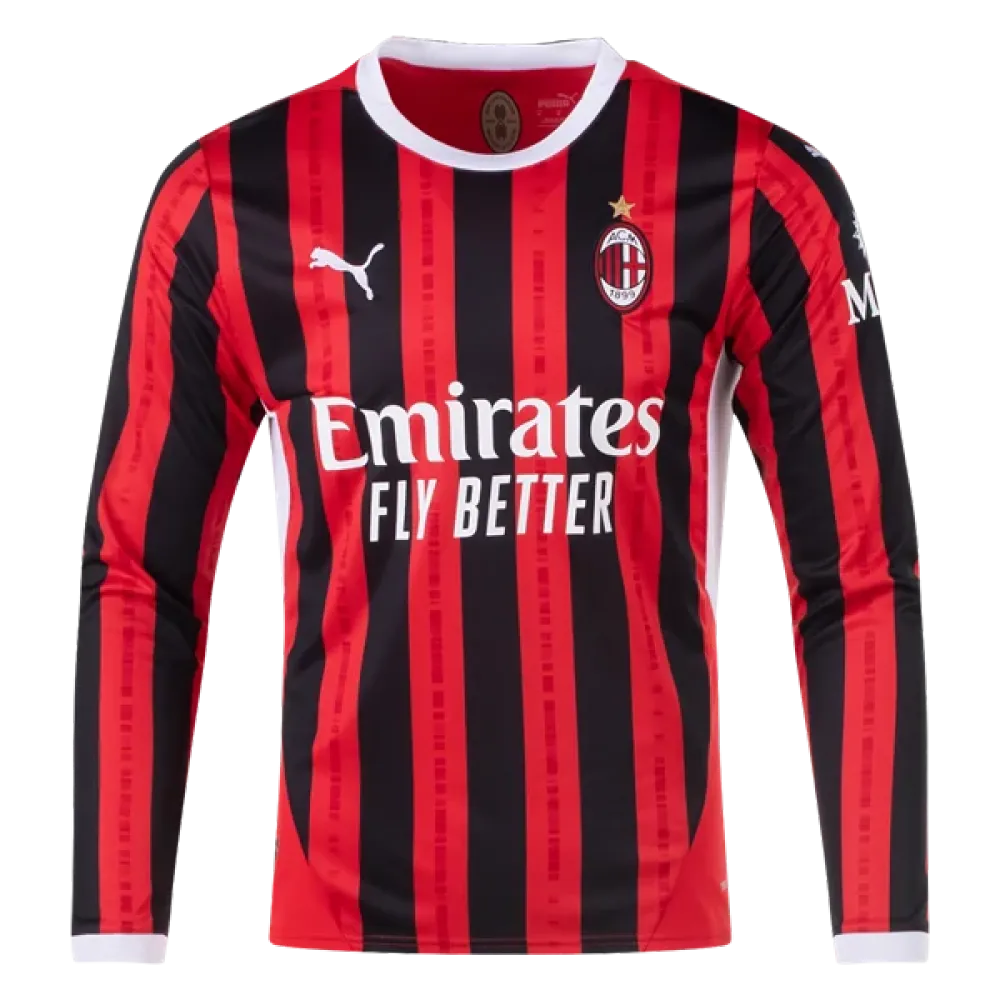 Men's Replica Pulisic AC Milan Long Sleeve Home Jersey 24/25