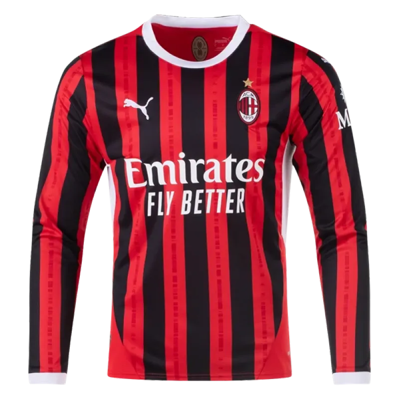 Men's Replica Pulisic AC Milan Long Sleeve Home Jersey 24/25