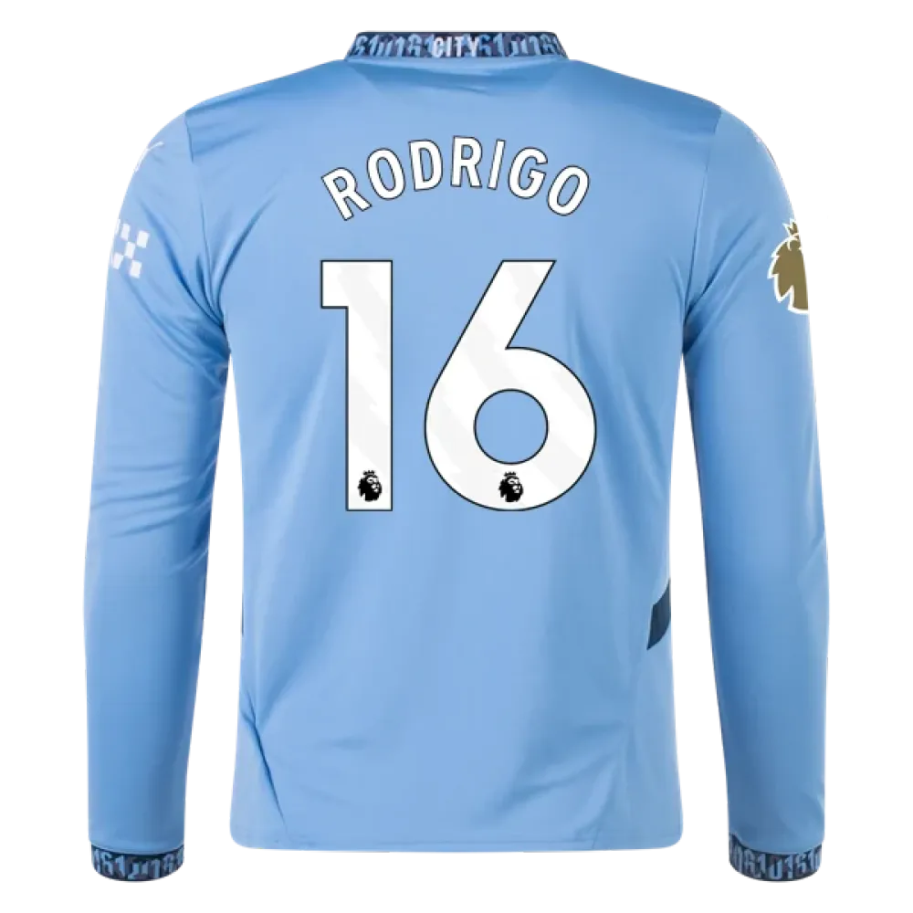 Men's Replica Rodrigo Manchester City Long Sleeve Home Jersey 24/25