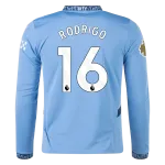 Men's Replica Rodrigo Manchester City Long Sleeve Home Jersey 24/25