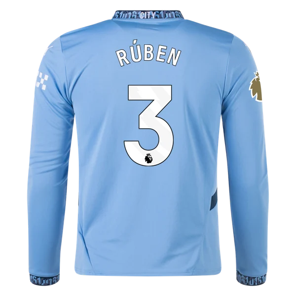 Men's Replica Ruben Manchester Long City Sleeve Home Jersey 24/25