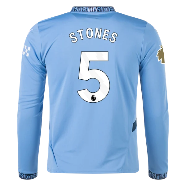 Men's Player Stones Manchester City Long Sleeve Home Jersey 24/25