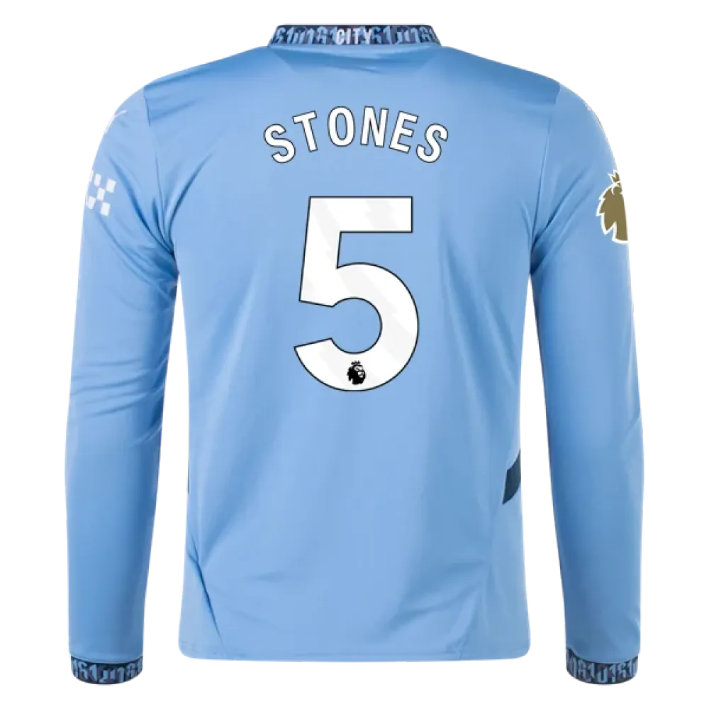 Men's Replica Stones Manchester City Long Sleeve Home Jersey 24/25