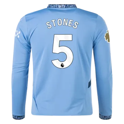 Men's Player Stones Manchester City Long Sleeve Home Jersey 24/25 01