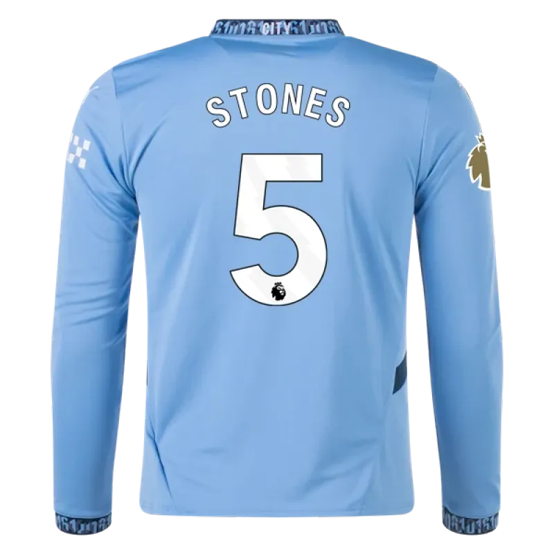 Men's Player Stones Manchester City Long Sleeve Home Jersey 24/25