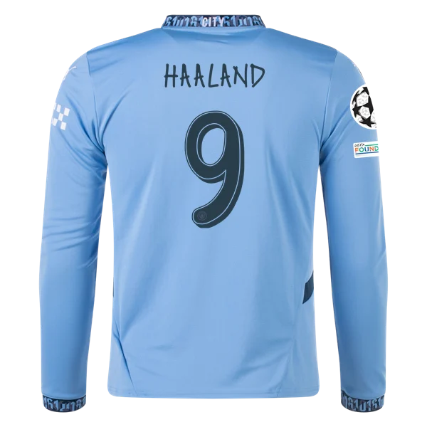 Erling Haaland Manchester City UCL 24/25 Player Long Sleeve Home Jersey