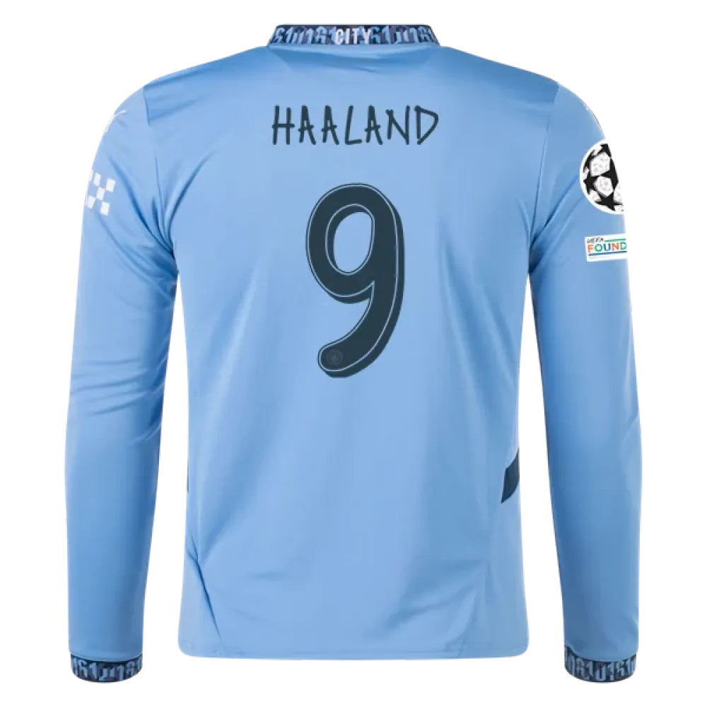 Erling Haaland Manchester City UCL 24/25 Player Long Sleeve Home Jersey