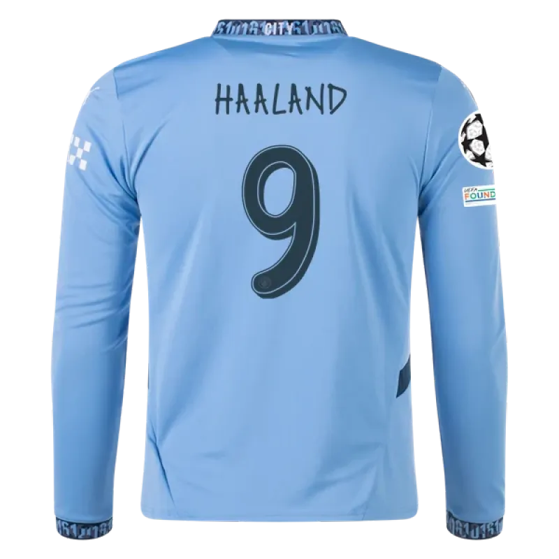 Erling Haaland Manchester City UCL 24/25 Player Long Sleeve Home Jersey