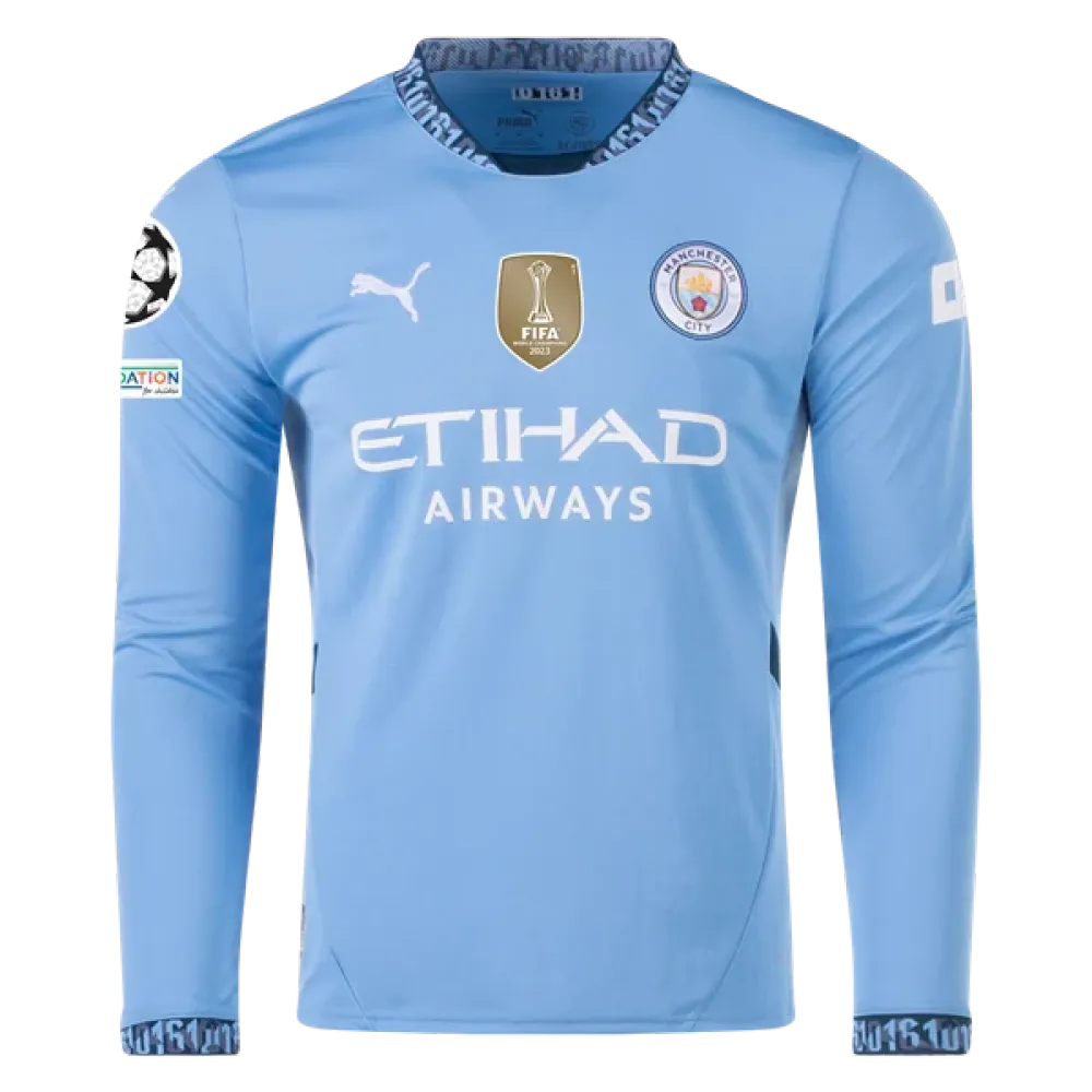 Erling Haaland Manchester City UCL 24/25 Player Long Sleeve Home Jersey