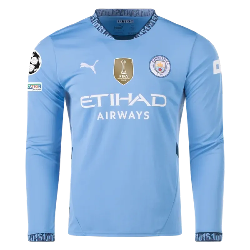 Erling Haaland Manchester City UCL 24/25 Player Long Sleeve Home Jersey