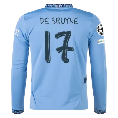 Kevin De Bruyne Manchester City UCL 24/25 Player Long Sleeve Home Jersey 01