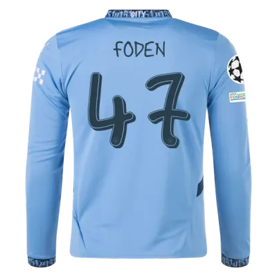 Phil Foden Manchester City UCL 24/25 Player Long Sleeve Home Jersey 01