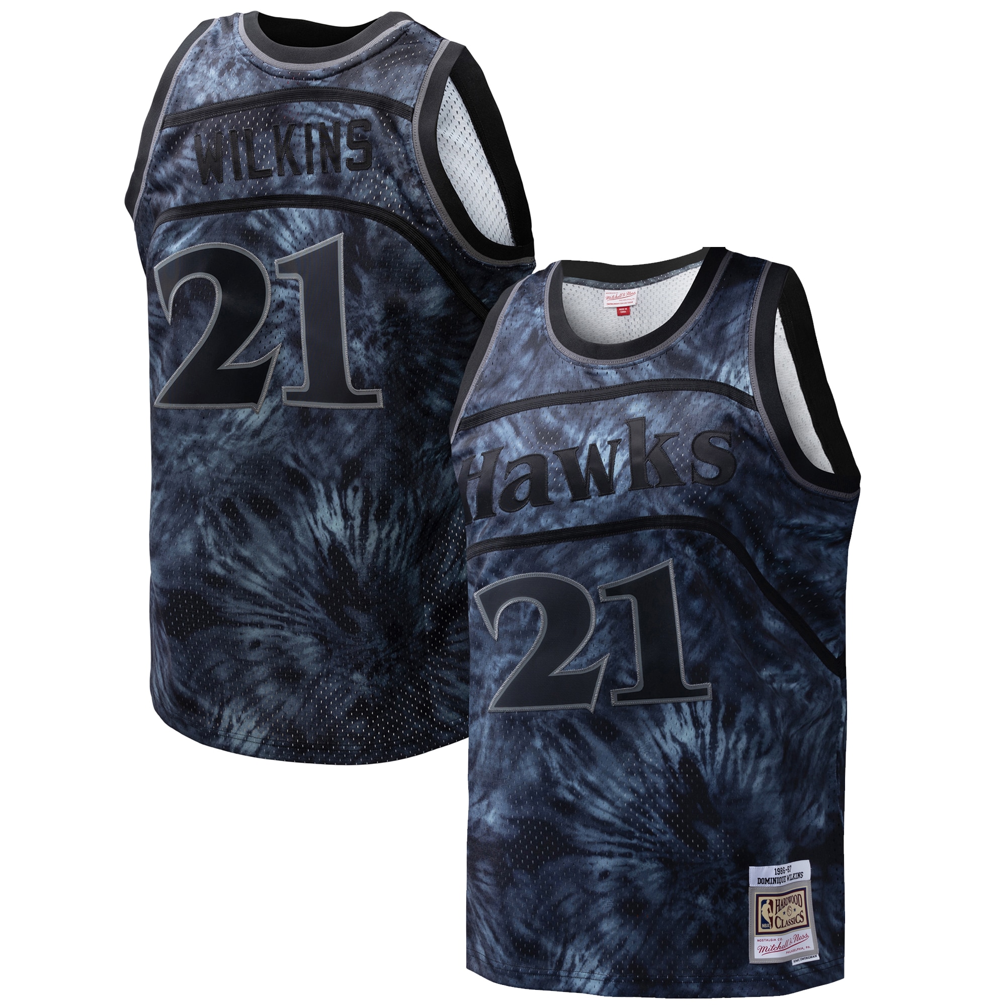 Men's Atlanta Hawks Dominique Wilkins Black Hardwood Classics 1986/87 Tie-Dye Swingman Jersey