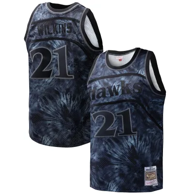 Men's Atlanta Hawks Dominique Wilkins Black Hardwood Classics 1986/87 Tie-Dye Swingman Jersey 01