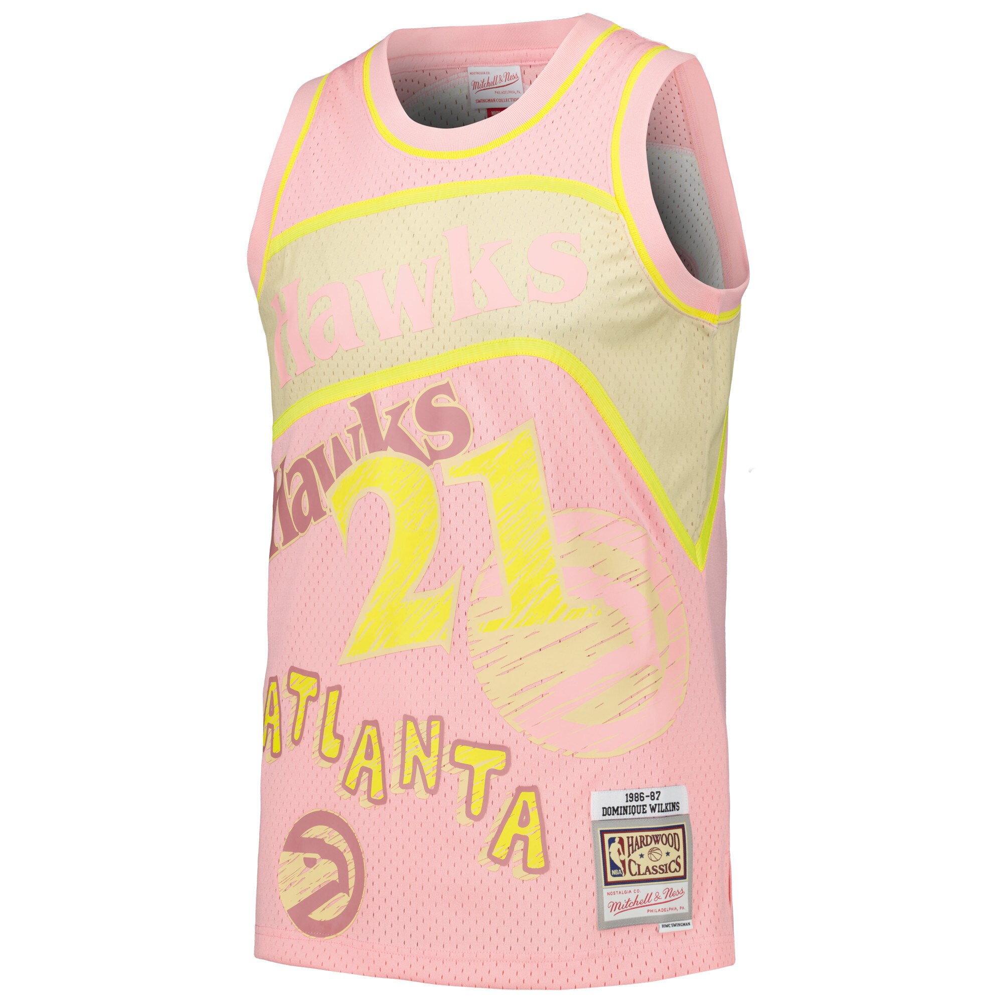 Men's Atlanta Hawks Dominique Wilkins Pink 1986/87 Swingman Sidewalk Sketch Jersey