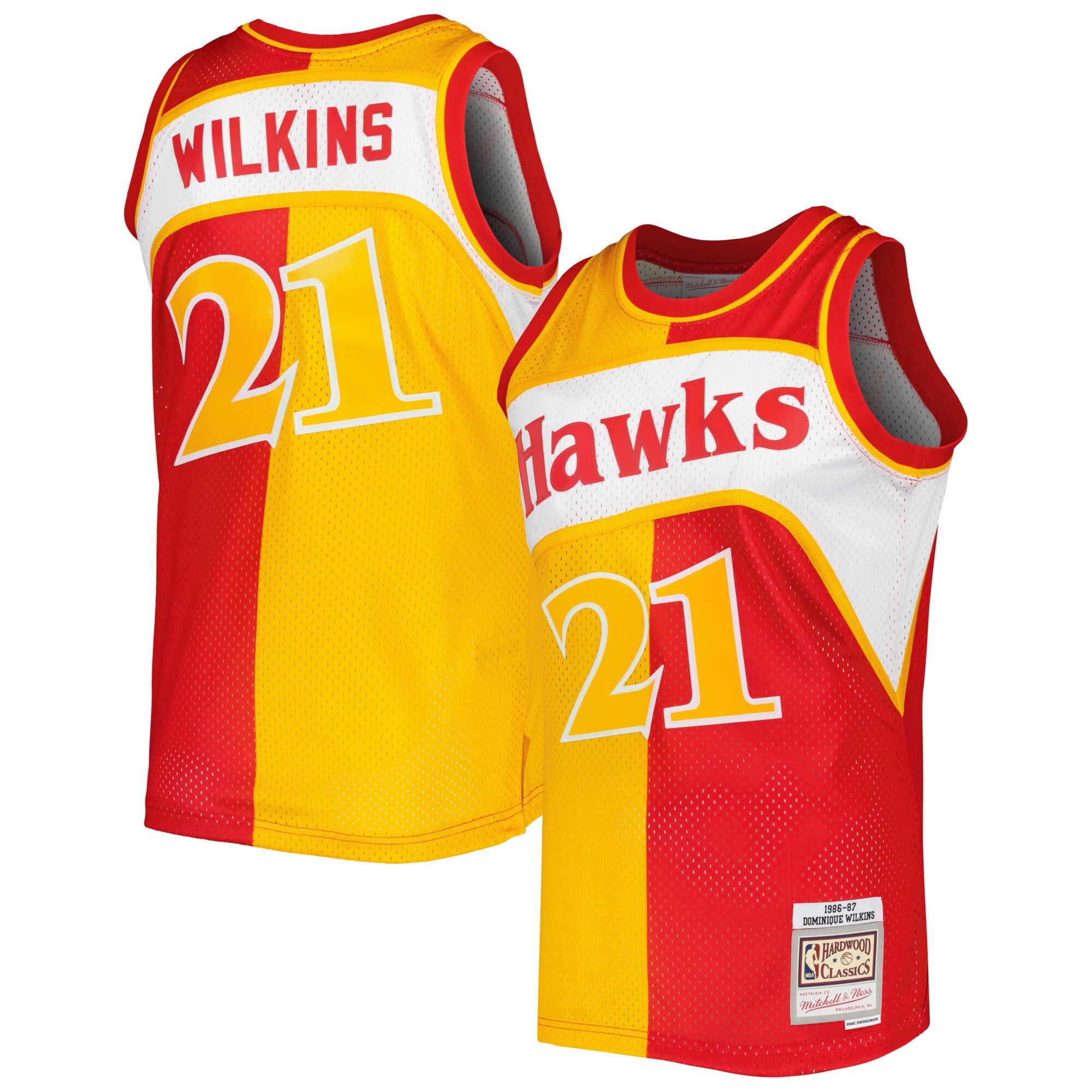 Men's Atlanta Hawks Dominique Wilkins Yellow/Red Hardwood Classics 1986/87 Split Swingman Jersey