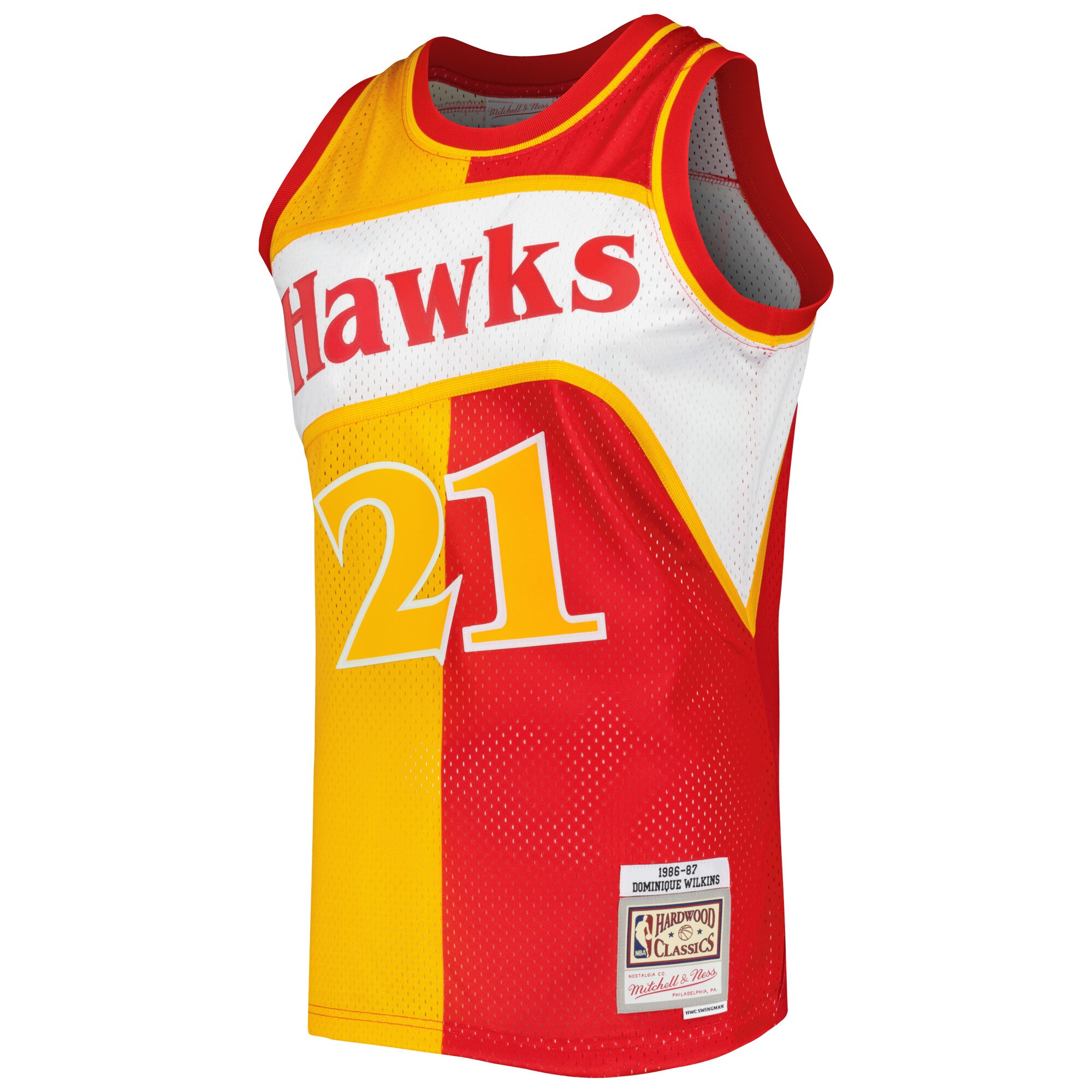 Men's Atlanta Hawks Dominique Wilkins Yellow/Red Hardwood Classics 1986/87 Split Swingman Jersey