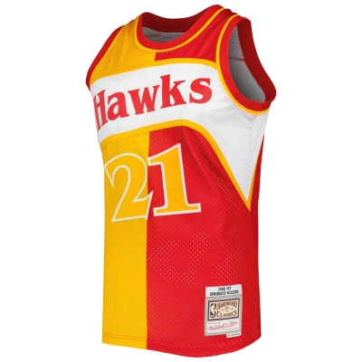 Men's Atlanta Hawks Dominique Wilkins Yellow/Red Hardwood Classics 1986/87 Split Swingman Jersey 02