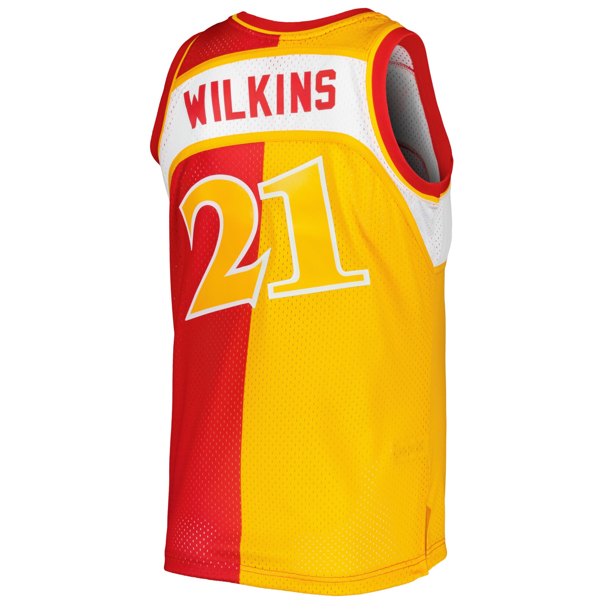 Men's Atlanta Hawks Dominique Wilkins Yellow/Red Hardwood Classics 1986/87 Split Swingman Jersey