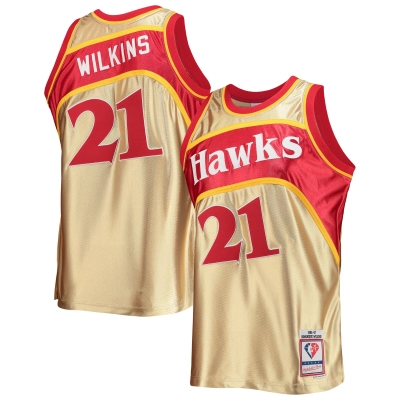 Men's Atlanta Hawks Dominique Wilkins Gold 75th Anniversary 1986/87 Hardwood Classics Swingman Jersey 01