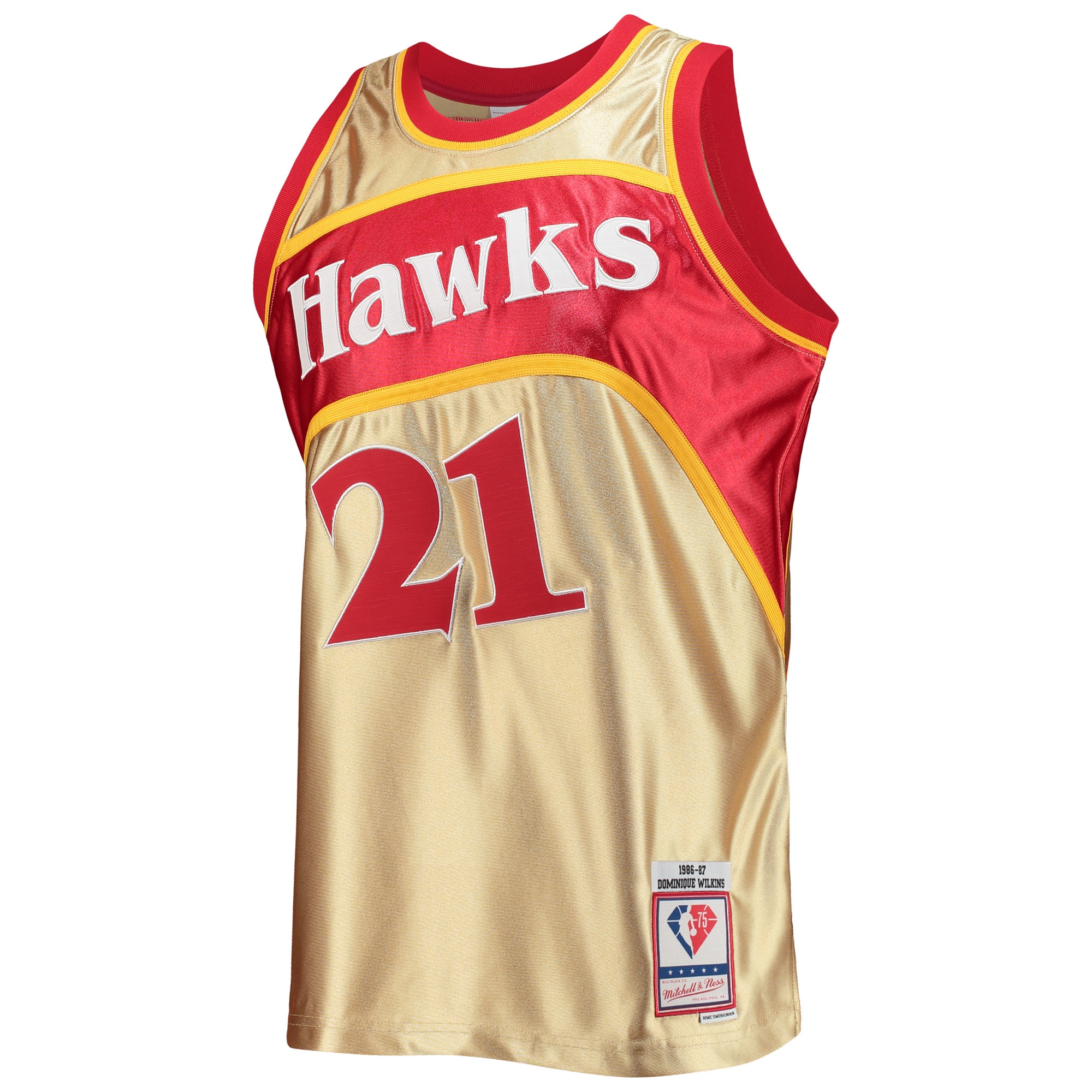 Men's Atlanta Hawks Dominique Wilkins Gold 75th Anniversary 1986/87 Hardwood Classics Swingman Jersey