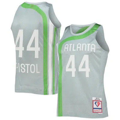 Men's Atlanta Hawks Pete Maravich Silver 75th Anniversary 1971/72 Hardwood Classics Swingman Jersey 01