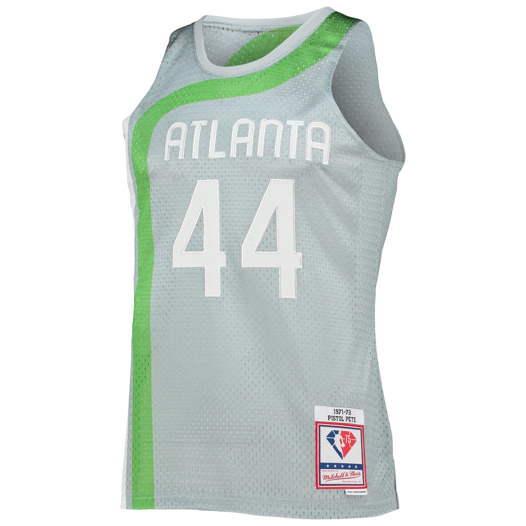 Men's Atlanta Hawks Pete Maravich Silver 75th Anniversary 1971/72 Hardwood Classics Swingman Jersey