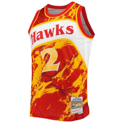 Men's Atlanta Hawks Stacey Augmon Red 1991/92 Hardwood Classics Marble Swingman Jersey 02