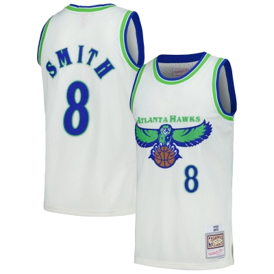 Men's Atlanta Hawks Steve Smith Cream Chainstitch Swingman Jersey 01