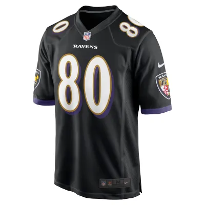 Men's Baltimore Ravens Isaiah Likely Black Alternate Game Jersey 02