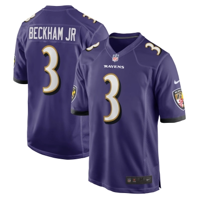 Men's Baltimore Ravens Odell Beckham Jr. Purple Game Jersey 01