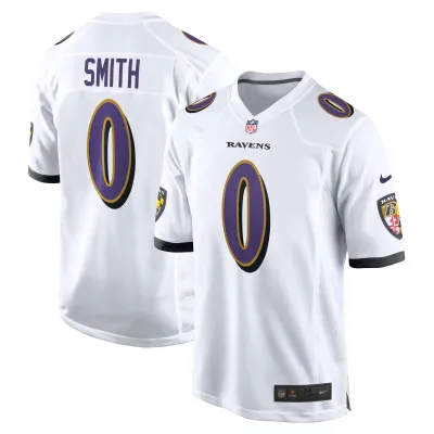 Men's Baltimore Ravens Roquan Smith White Game Jersey 01