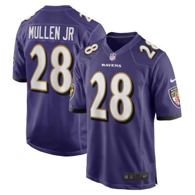 Men's Baltimore Ravens Trayvon Mullen Jr. Purple Team Game Jersey 01