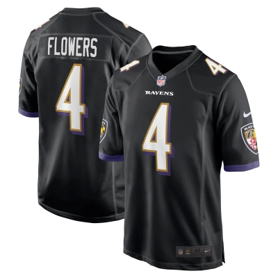 Men's Baltimore Ravens Zay Flowers Black Team Game Jersey 01