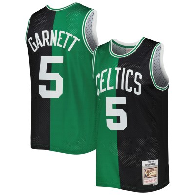 Men's Boston Celtics Kevin Garnett Black/Kelly Green Hardwood Classics 2007/08 Split Swingman Jersey 01