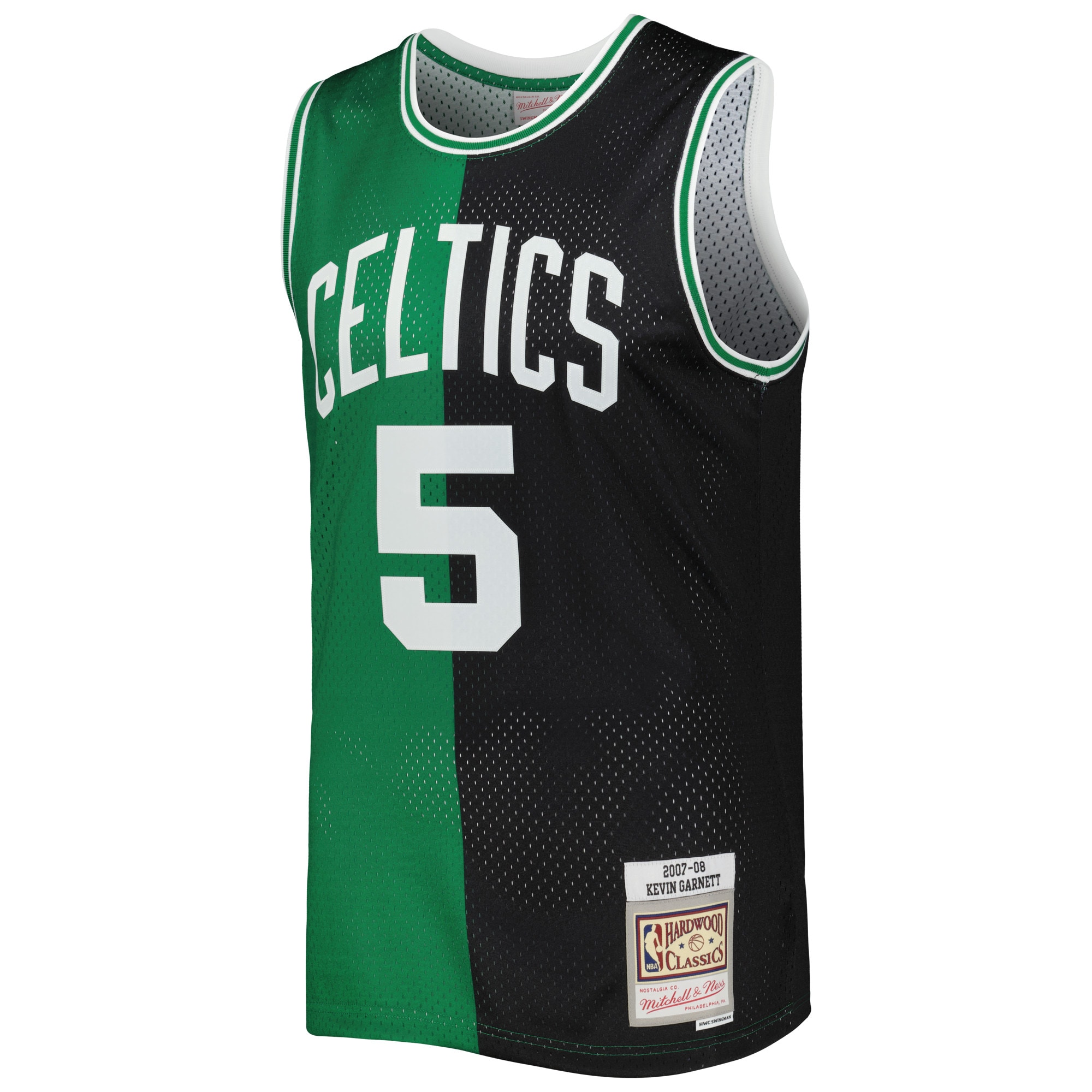 Men's Boston Celtics Kevin Garnett Black/Kelly Green Hardwood Classics 2007/08 Split Swingman Jersey