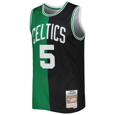 Men's Boston Celtics Kevin Garnett Black/Kelly Green Hardwood Classics 2007/08 Split Swingman Jersey 02