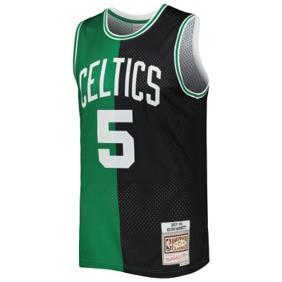 Men's Boston Celtics Kevin Garnett Black/Kelly Green Hardwood Classics 2007/08 Split Swingman Jersey 02