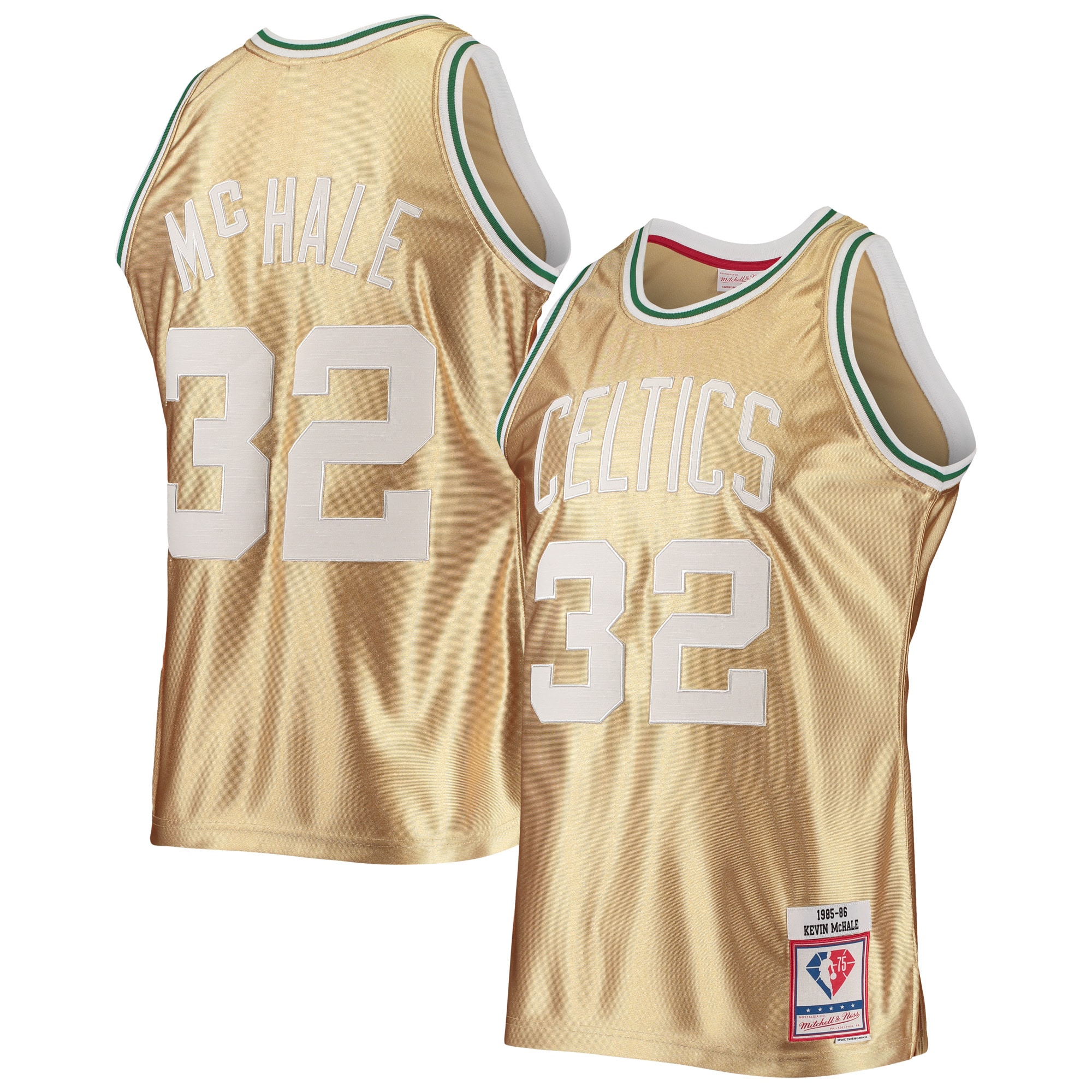 Men's Boston Celtics Kevin McHale Gold 75th Anniversary 1985/86 Hardwood Classics Swingman Jersey