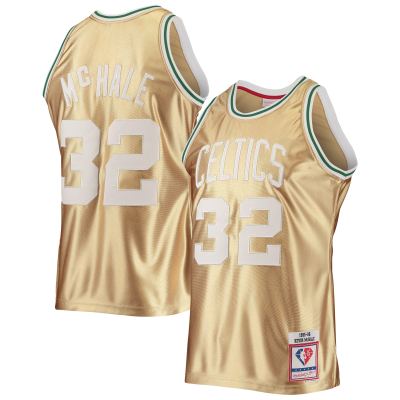 Men's Boston Celtics Kevin McHale Gold 75th Anniversary 1985/86 Hardwood Classics Swingman Jersey 01