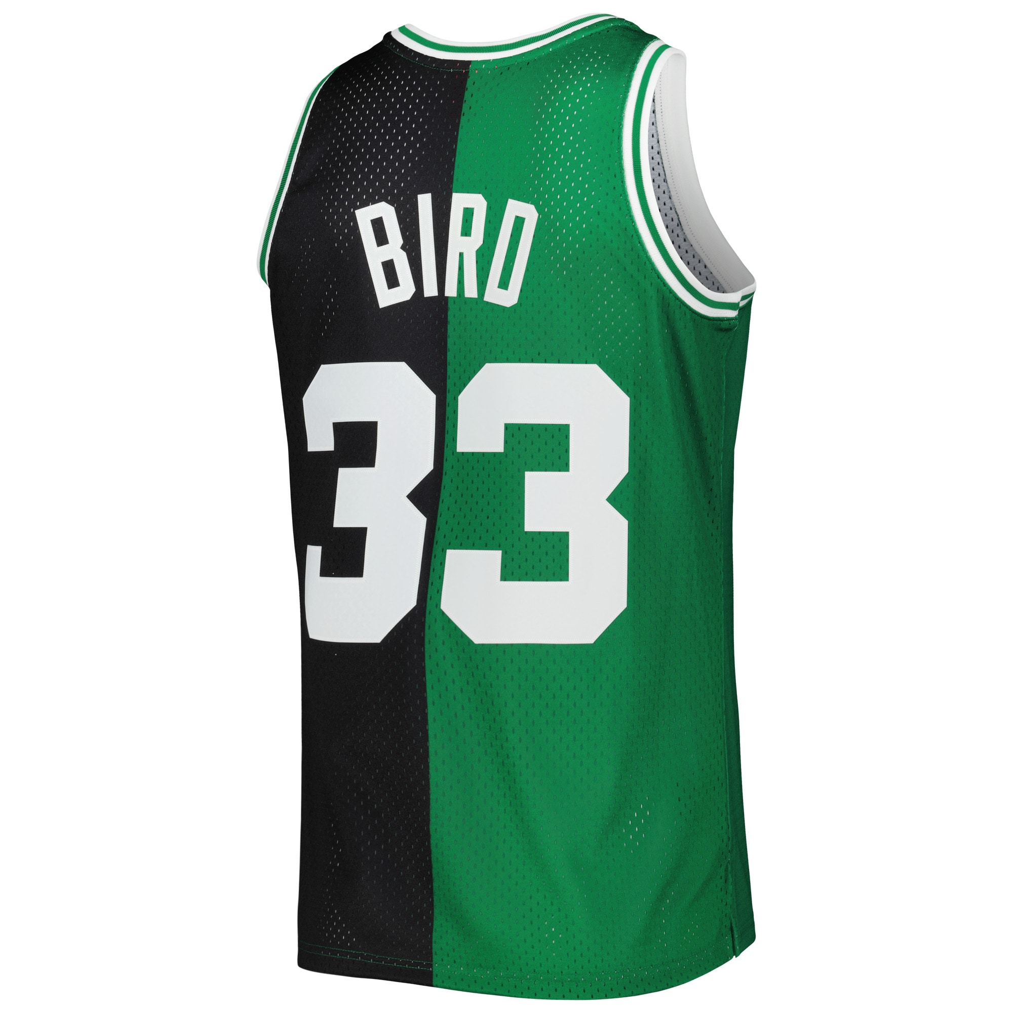 Men's Boston Celtics Larry Bird Black/Kelly Green Hardwood Classics 1985/86 Split Swingman Jersey